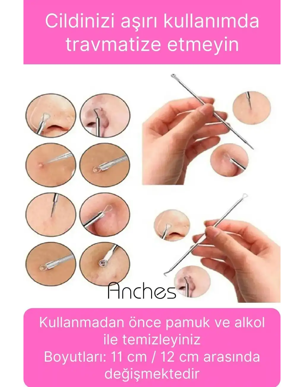 Siyah Nokta Akne Temizleyici Giderici Çıkarıcı Cilt Bakım 4lü Set Kutulu Yağ bezesi Sivilce İğnesi