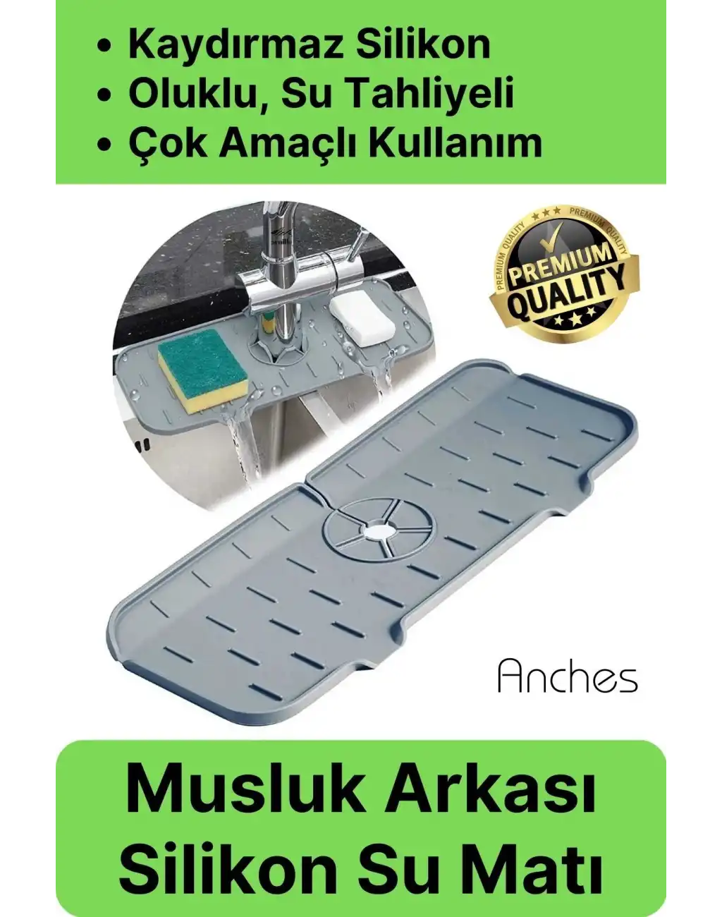 Mutfak Banyo Lavabo Silikon Musluk Arkası Mat Oluklu Su Tutucu Tezgah Üstü Bulaşık Kurutma Pedi