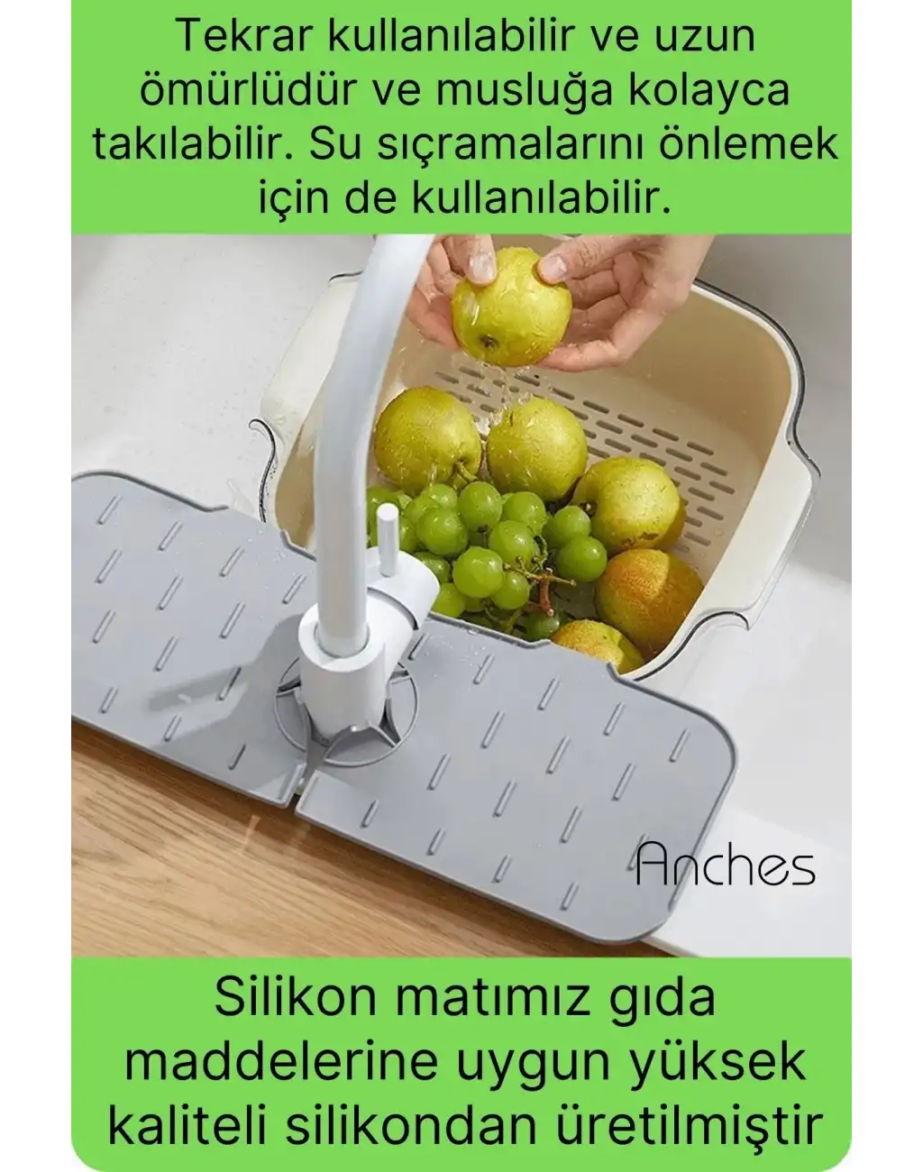 Mutfak Banyo Lavabo Silikon Musluk Arkası Mat Oluklu Su Tutucu Tezgah Üstü Bulaşık Kurutma Pedi