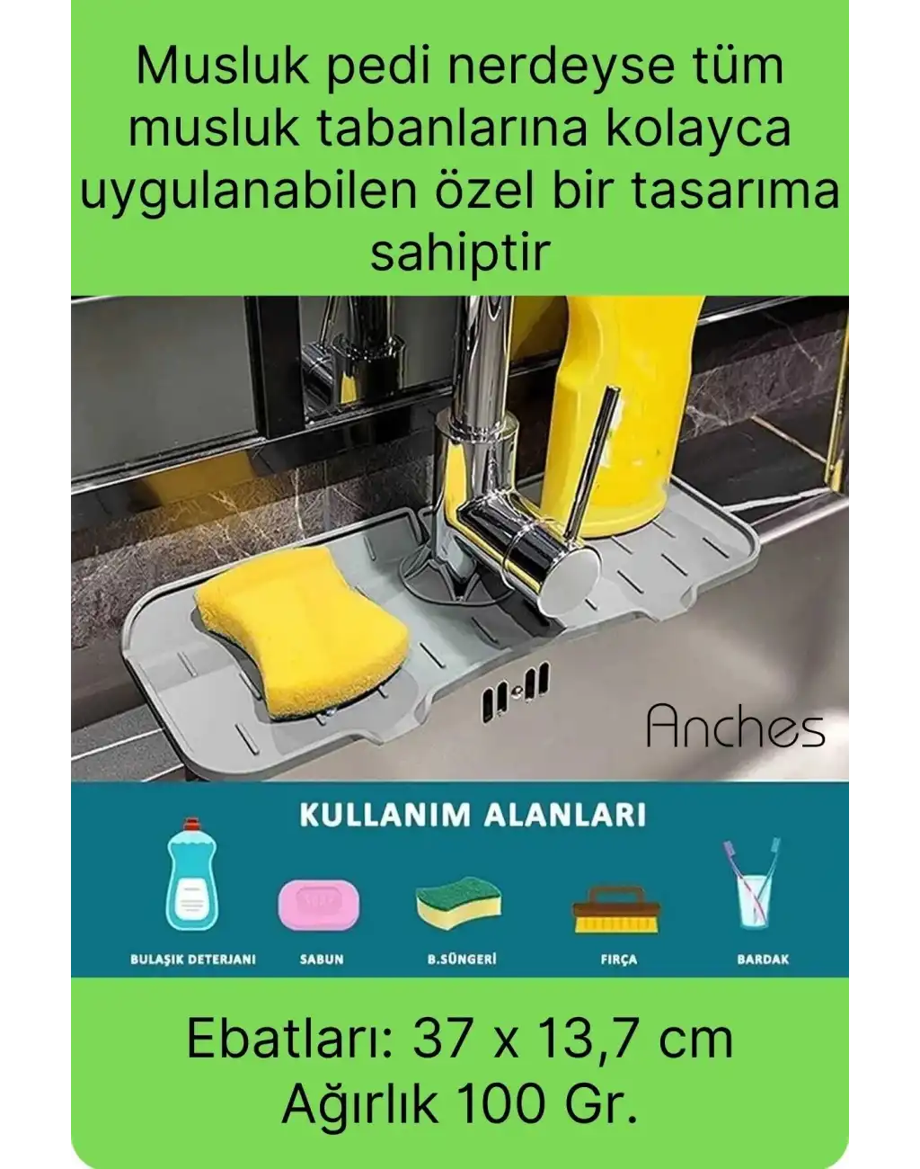 Mutfak Banyo Lavabo Silikon Musluk Arkası Mat Oluklu Su Tutucu Tezgah Üstü Bulaşık Kurutma Pedi