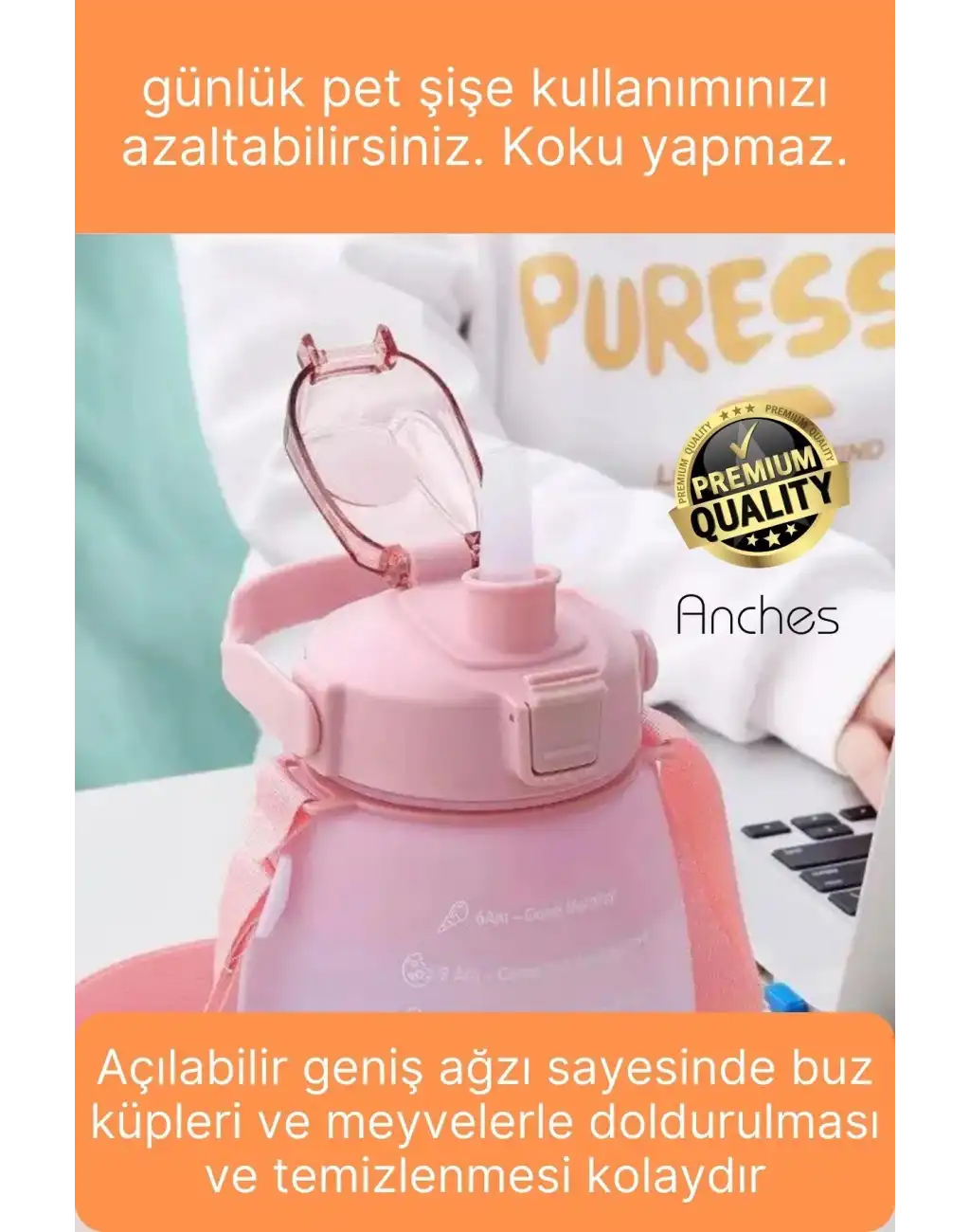 Askılı 1.3 Lt Pipetli Kilitli Sızdırmaz Kapak Tutacaklı Motivasyon Suluk Matara Kamp Okul Bpa Free