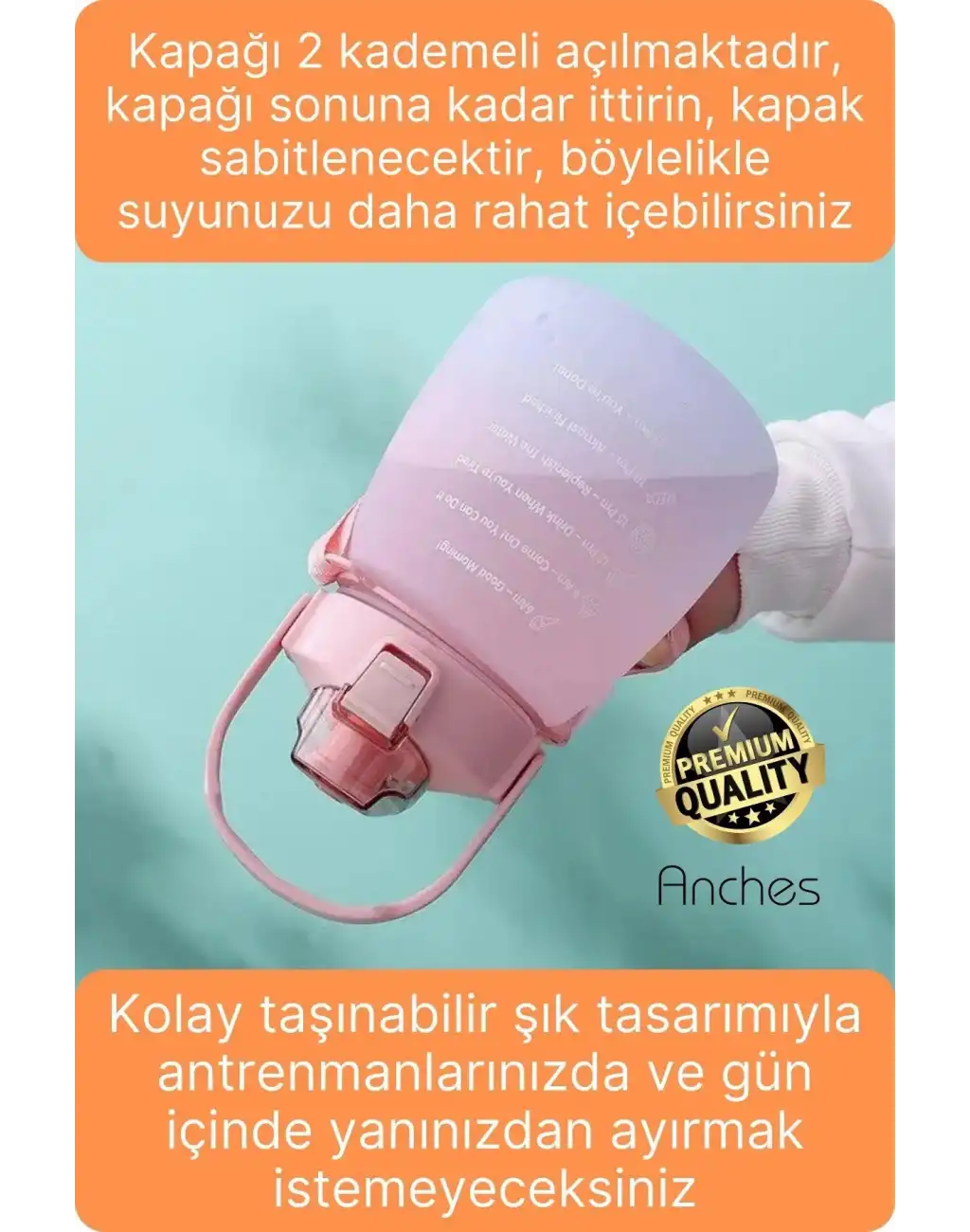 Askılı 1.3 Lt Pipetli Kilitli Sızdırmaz Kapak Tutacaklı Motivasyon Suluk Matara Kamp Okul Bpa Free
