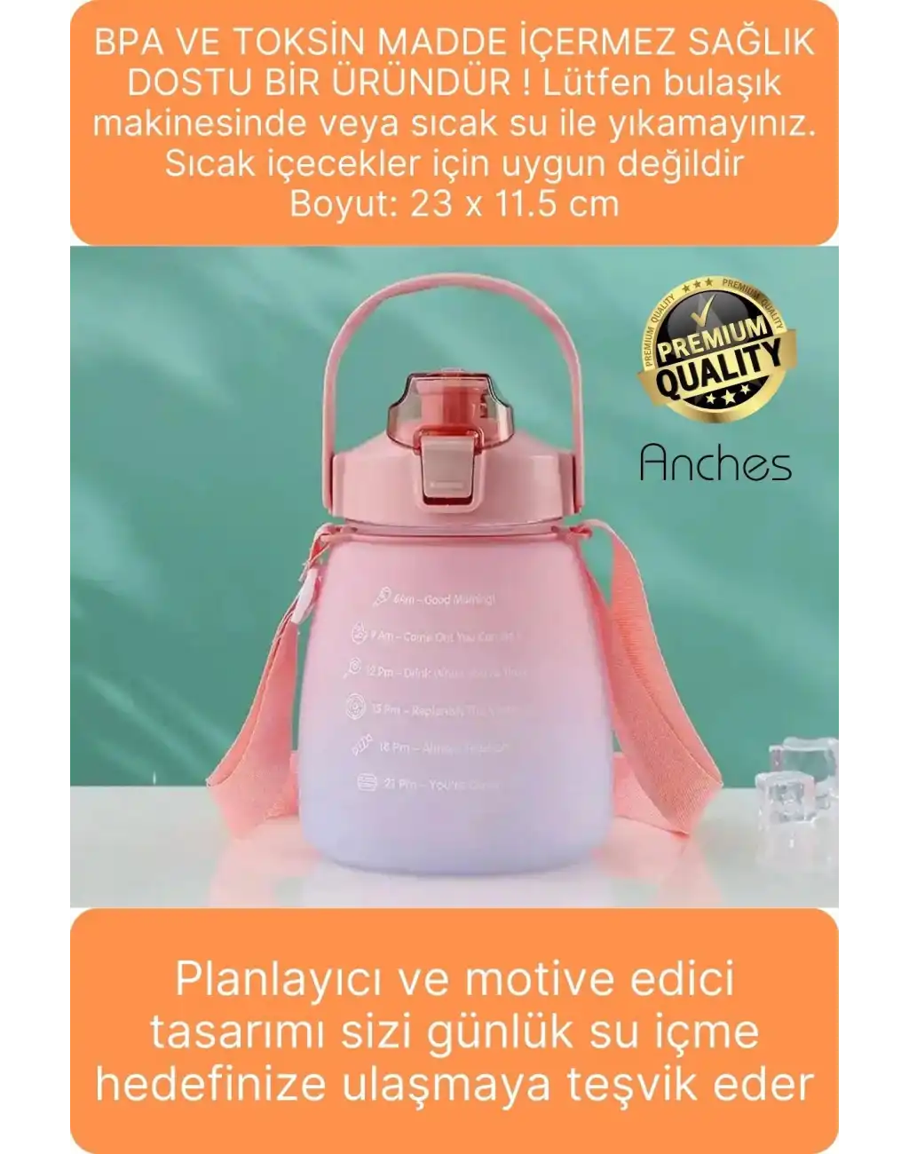 Askılı 1.3 Lt Pipetli Kilitli Sızdırmaz Kapak Tutacaklı Motivasyon Suluk Matara Kamp Okul Bpa Free