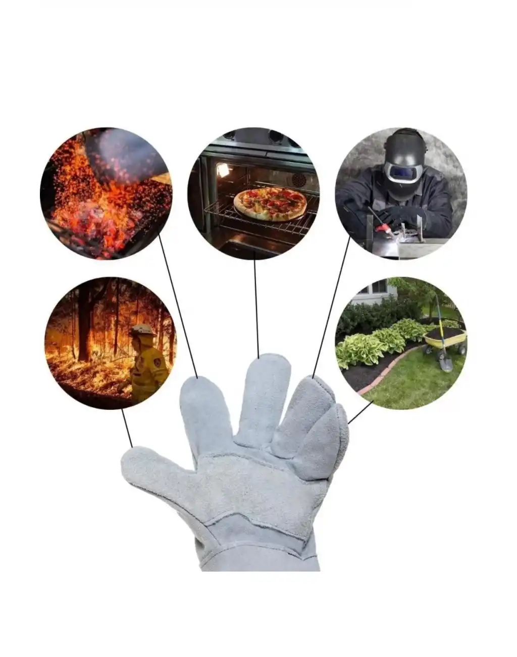Özel Üretim Uzun Boy Isıya Dayanıklı Rahat Yangın İçin Kaynakçı Yanmaz Çok Amaçlı Bahçe Deri Eldiven