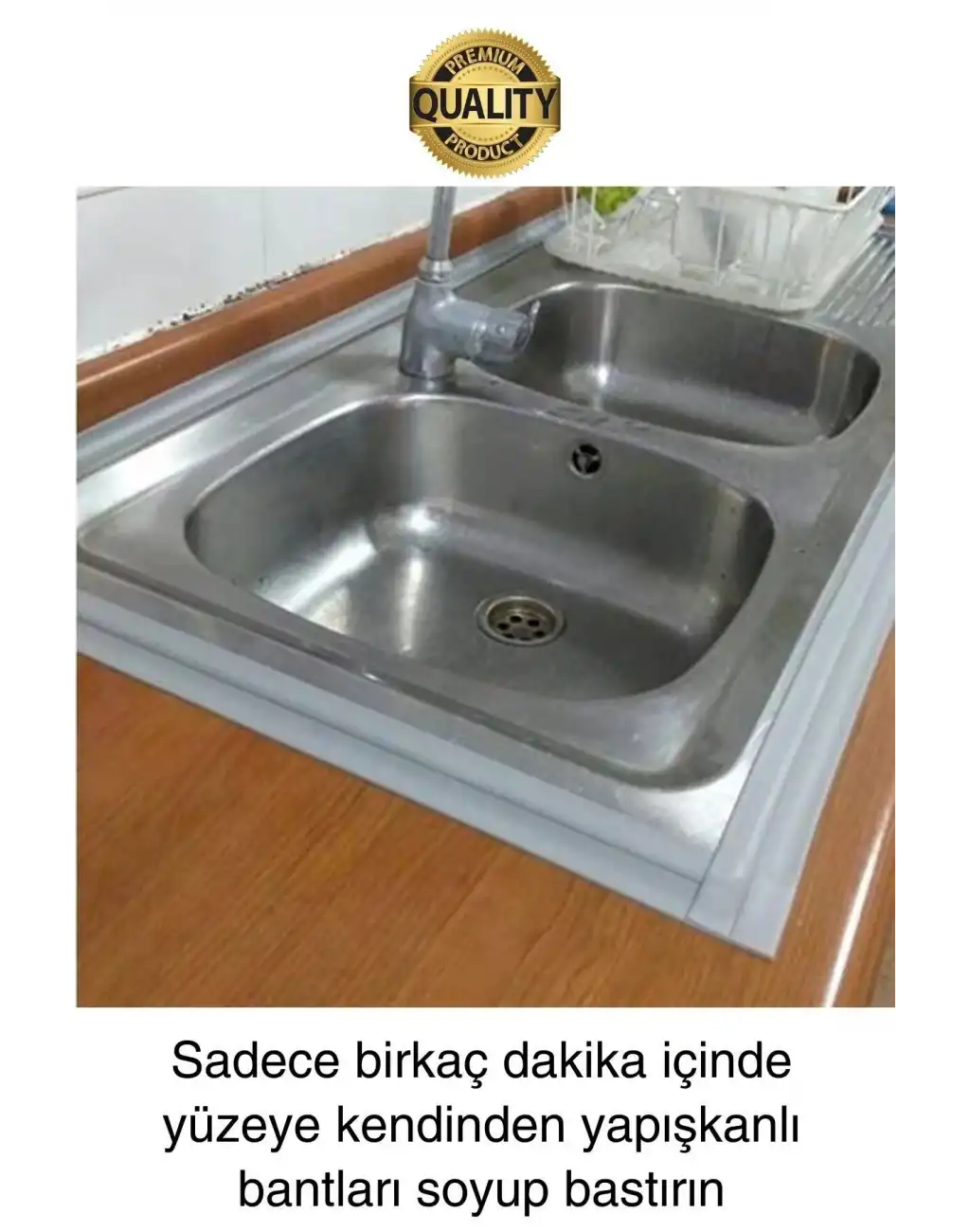 Premium Gri Ocak Tezgah Kenarı Banyo Mutfak Sızdırmaz Bant Su Geçirmez Küfe Dayanıklı 3,2 mt 2 Adet
