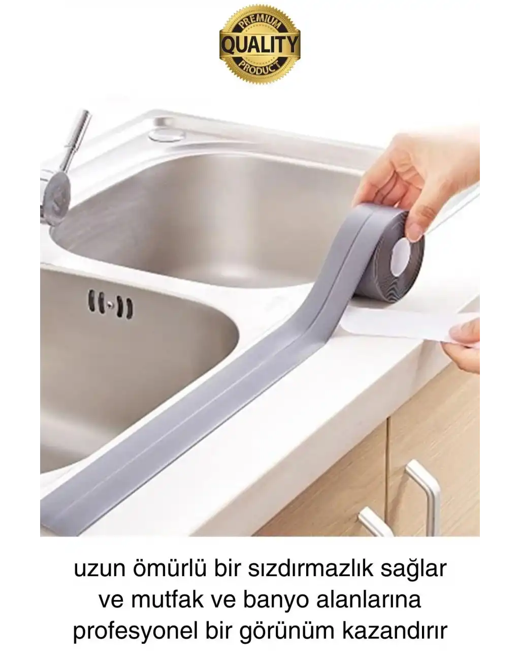 Premium Gri Ocak Tezgah Kenarı Banyo Mutfak Sızdırmaz Bant Su Geçirmez Küfe Dayanıklı 3,2 mt 1 Adet