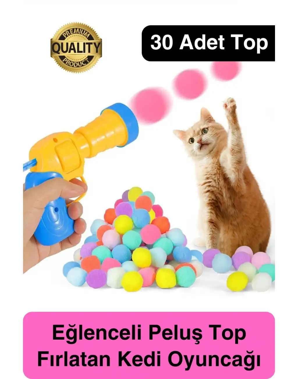 Eğlenceli Peluş Top Atan İnteraktif Kedi Oyuncağı Hareketli Aksesuar Etkileşimli Oyuncak Fırlatıcı