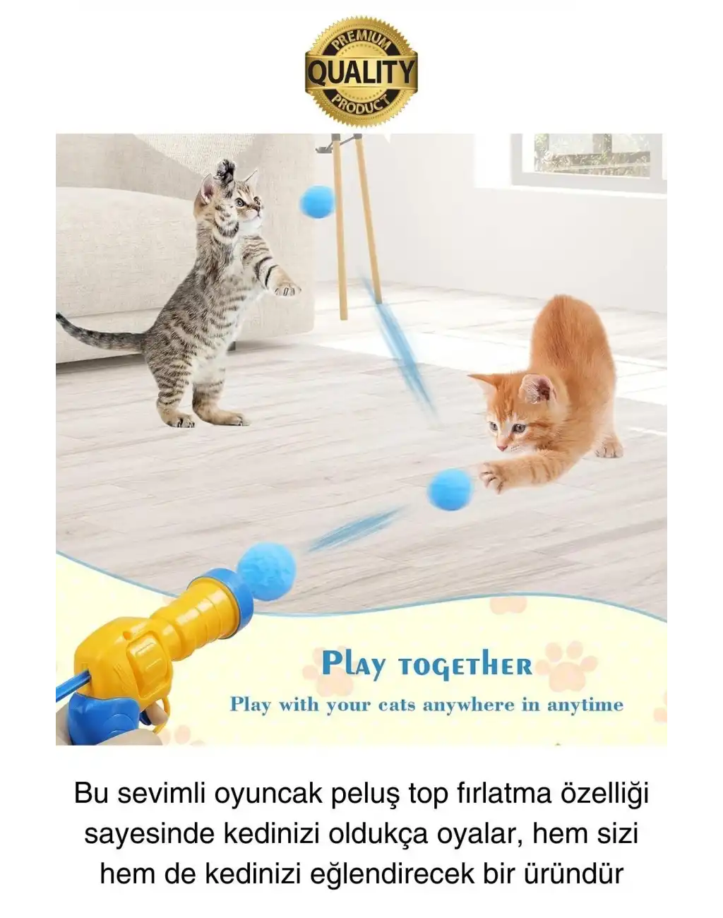 Eğlenceli Peluş Top Atan İnteraktif Kedi Oyuncağı Hareketli Aksesuar Etkileşimli Oyuncak Fırlatıcı