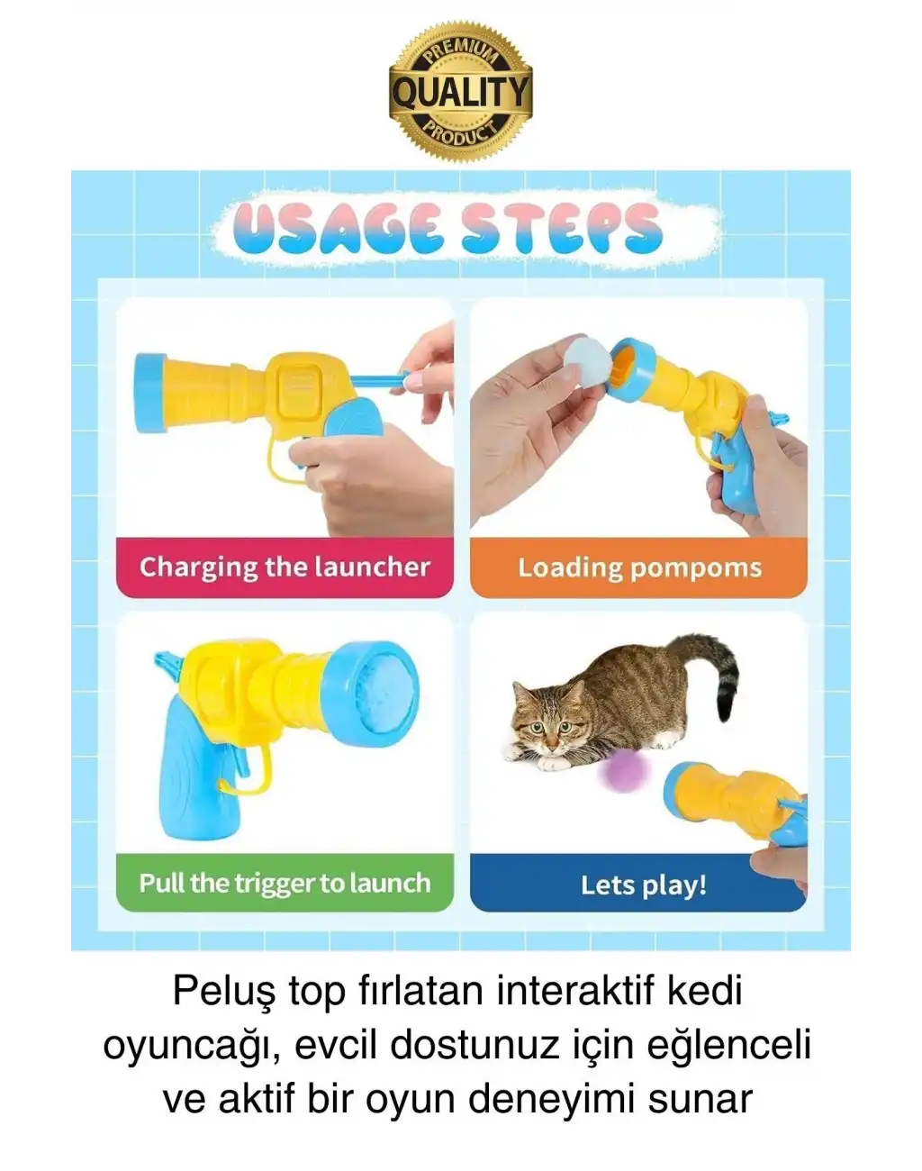 Eğlenceli Peluş Top Atan İnteraktif Kedi Oyuncağı Hareketli Aksesuar Etkileşimli Oyuncak Fırlatıcı