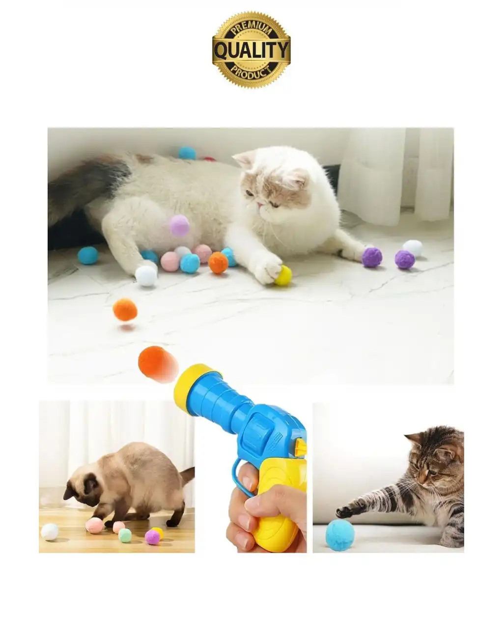 Eğlenceli Peluş Top Atan İnteraktif Kedi Oyuncağı Hareketli Aksesuar Etkileşimli Oyuncak Fırlatıcı