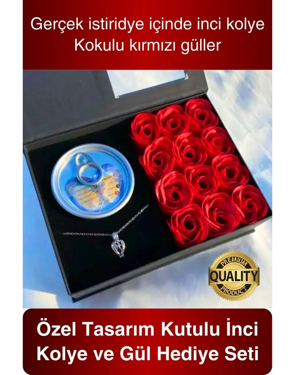 14 Şubat Özel Gün Sevgiliye Kutulu İnci Kolye Seti Arkadaşa Anneye Hediye Gül İstiridye Seti Tasarım