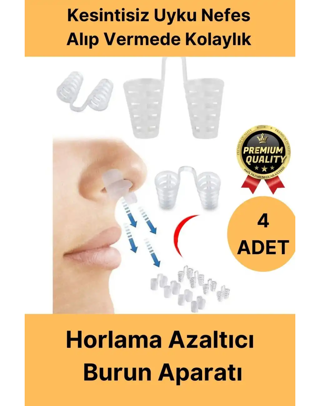 Premium Kesintisiz Uyku Nefes Alıp Vermede Kolaylık Horlama Azaltıcı Burun Delik Aparatı 4 Adet