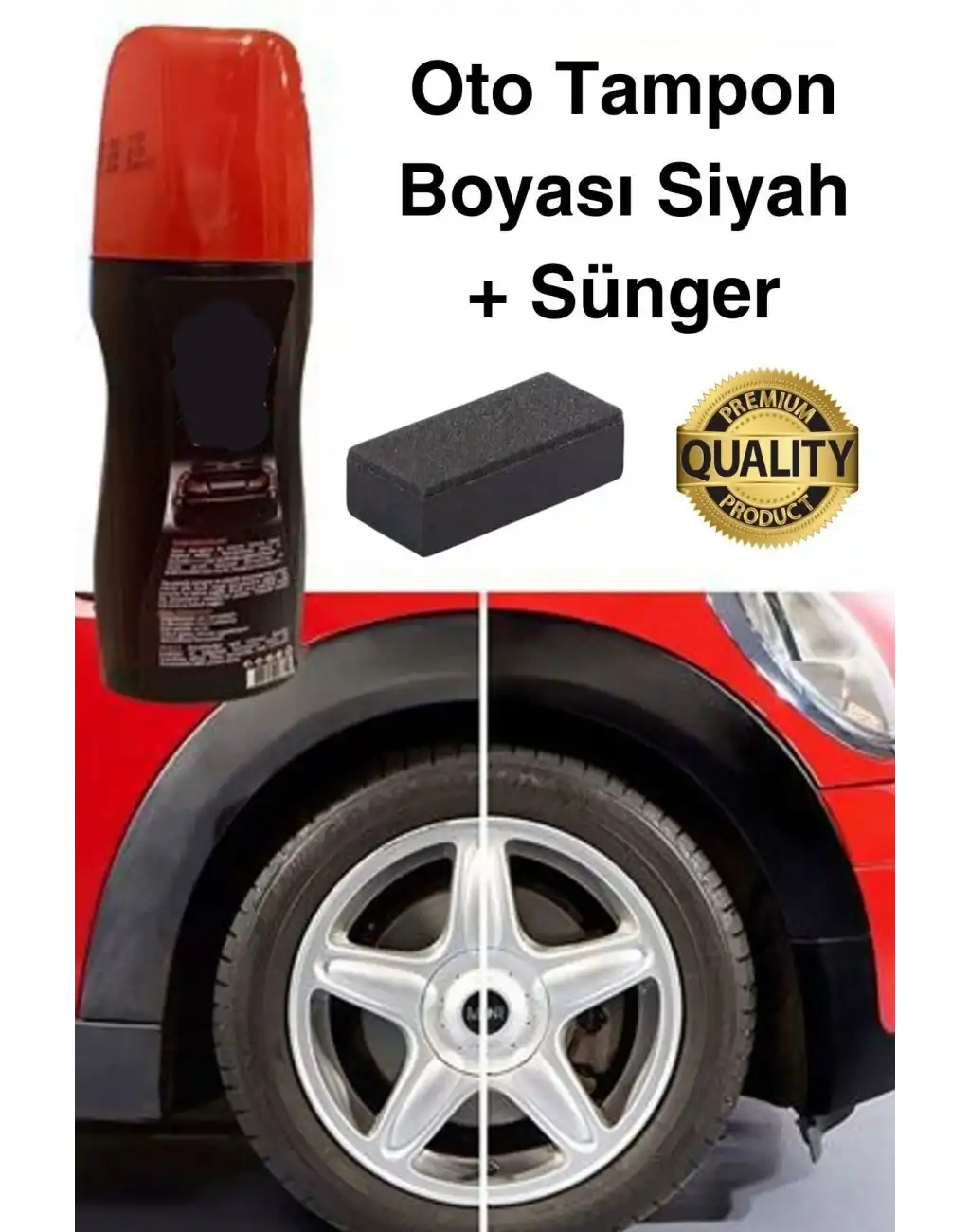 Premium Araç Dış Plastik Aksam Siyah Tampon Boyası Parlak Onarım Dodik Temizlik Sünger Hediye 75 ml