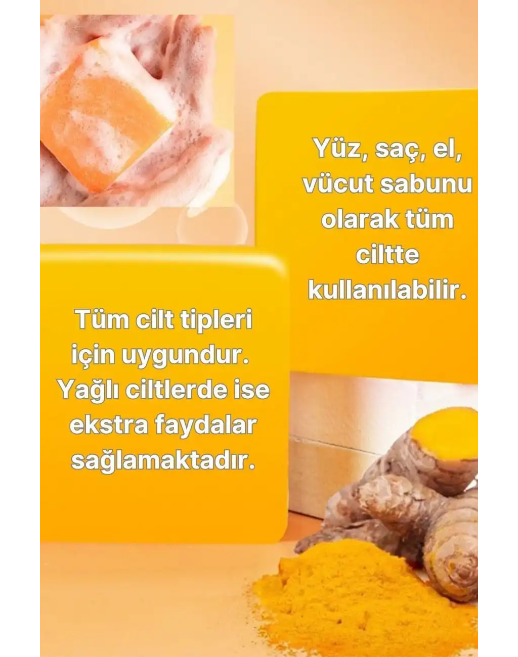 Doğal İçerik Onarıcı Ve Leke Karşıtı El Yüz Saç Vücut Canlandıran Besleyen Zerdeçal Özlü Sabun