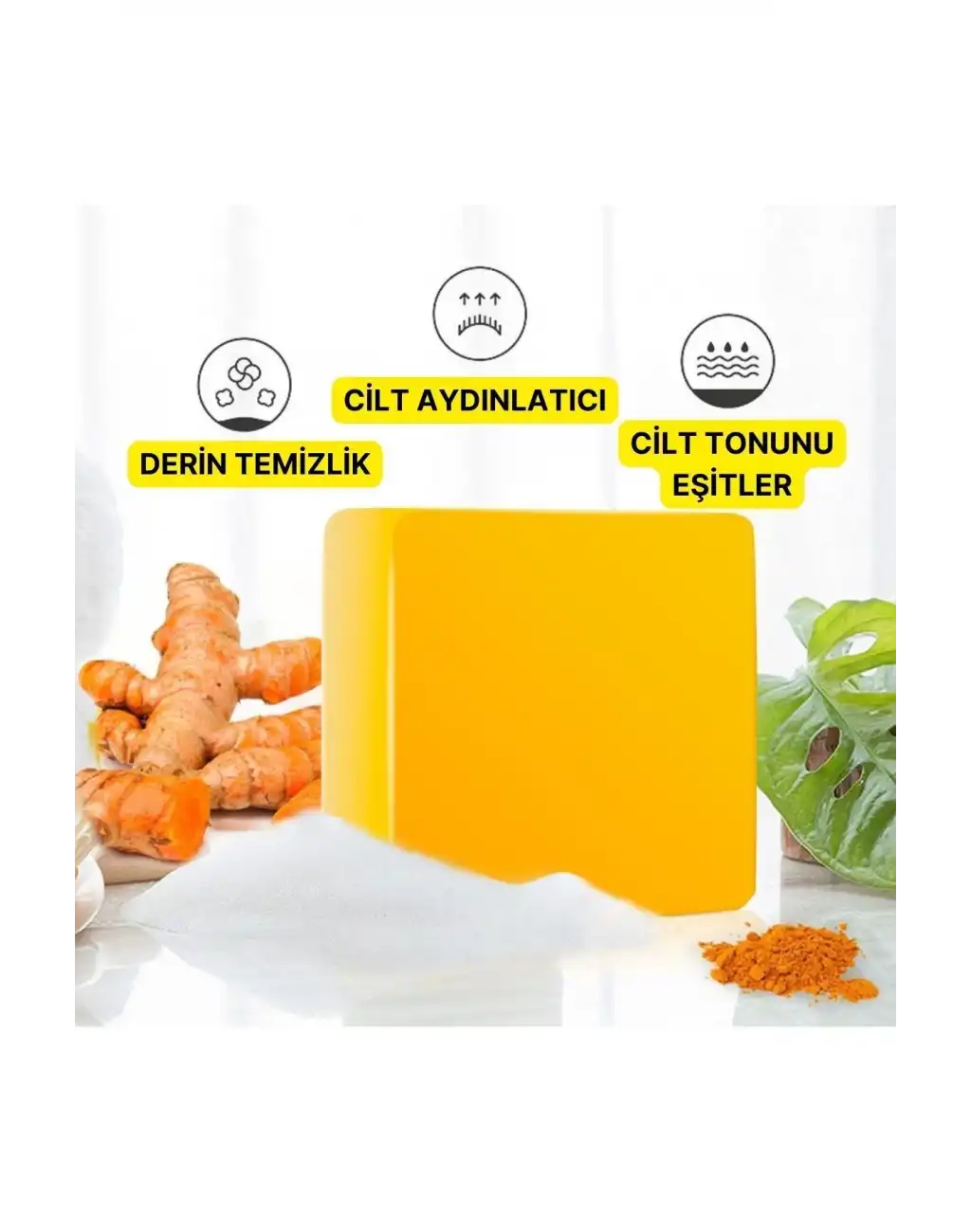 Doğal İçerik Onarıcı Ve Leke Karşıtı El Yüz Saç Vücut Canlandıran Besleyen Zerdeçal Özlü Sabun