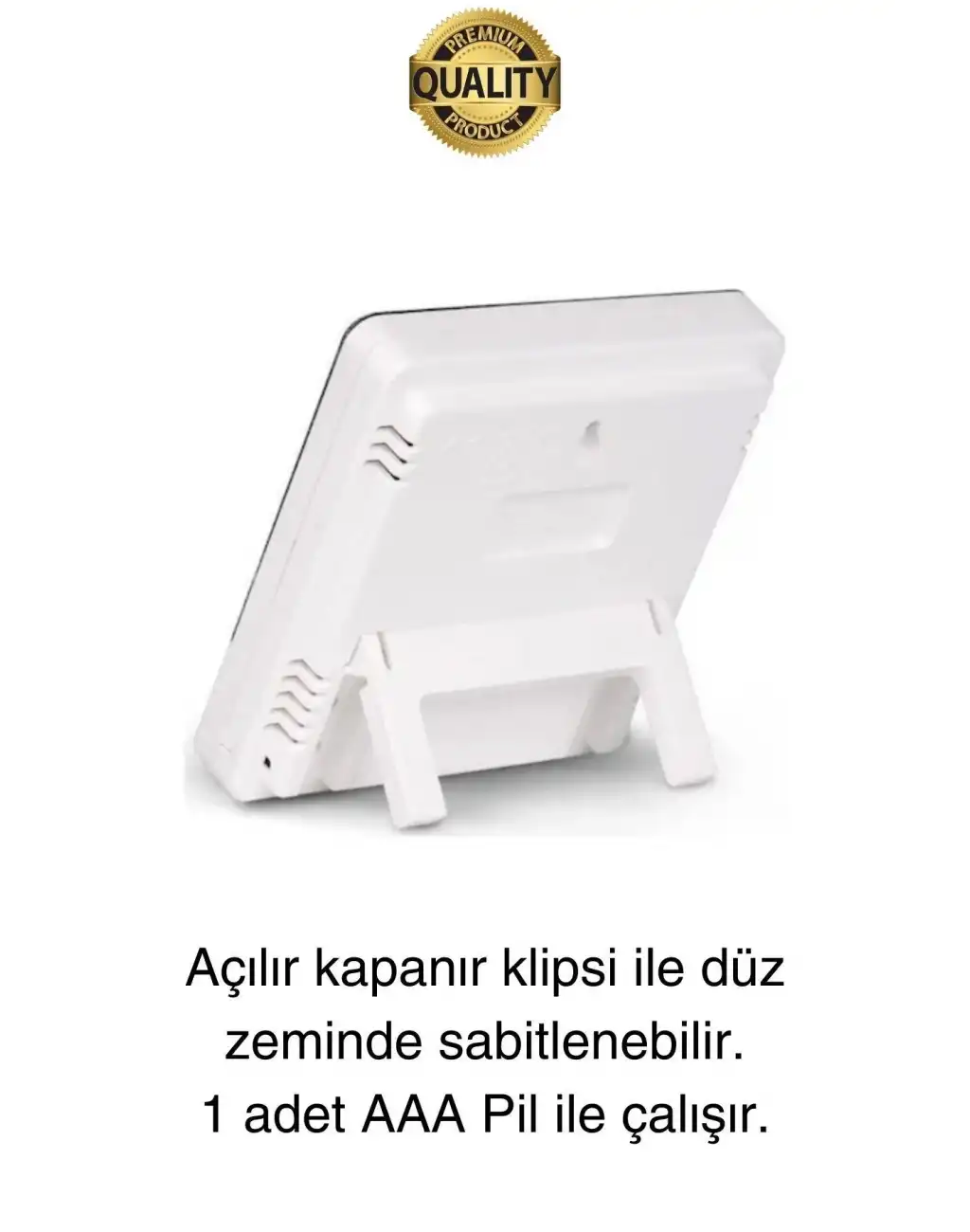 Premium Dijital Masaüstü Lcd Ekran Isı Sıcaklık ve Nem Ölçer Termometre Saat Alarm Pilli Beyaz