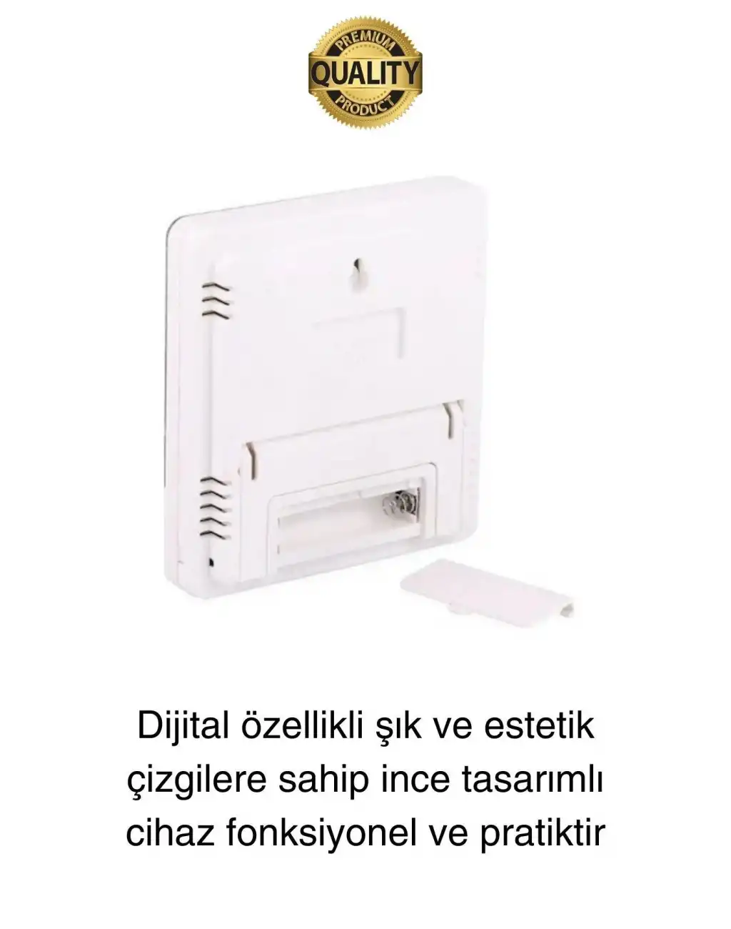 Premium Dijital Masaüstü Lcd Ekran Isı Sıcaklık ve Nem Ölçer Termometre Saat Alarm Pilli Beyaz