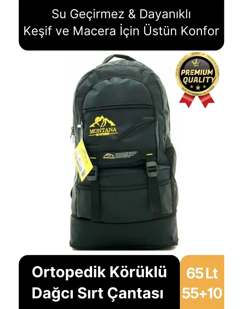 65 Lt Ortopedik Dayanıklı Büyük Boy Çok Gözlü Su Geçirmez Körüklü Kamp Trekking Outdoor Sırt Çantası