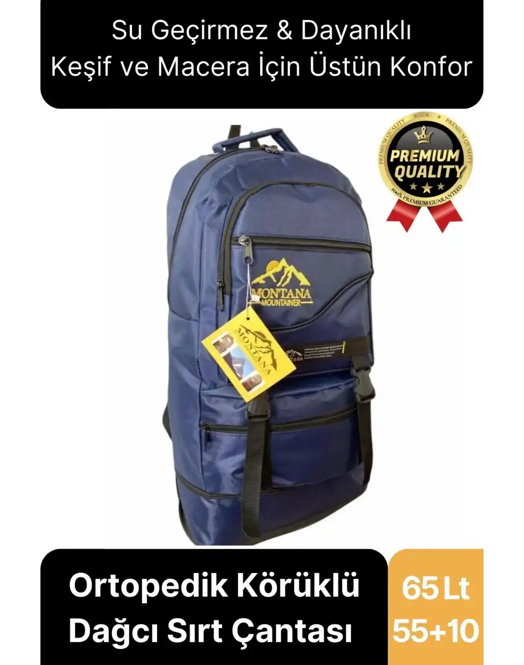 65 Lt Ortopedik Dayanıklı Büyük Boy Çok Gözlü Su Geçirmez Körüklü Kamp Trekking Outdoor Sırt Çantası