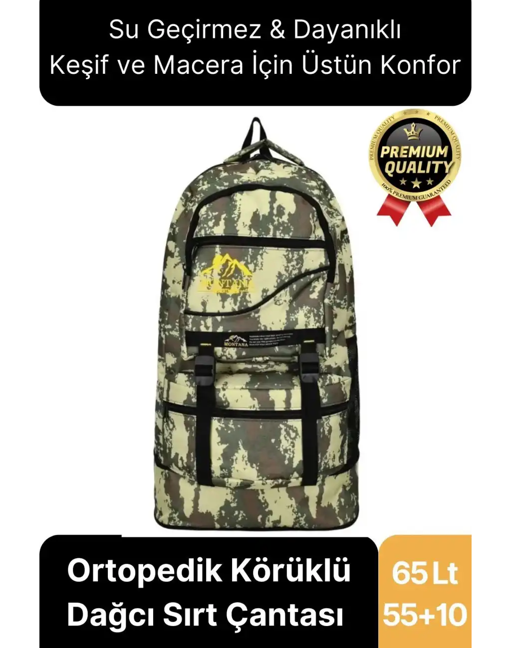 65 Lt Ortopedik Dayanıklı Büyük Boy Çok Gözlü Su Geçirmez Körüklü Kamp Trekking Outdoor Sırt Çantası