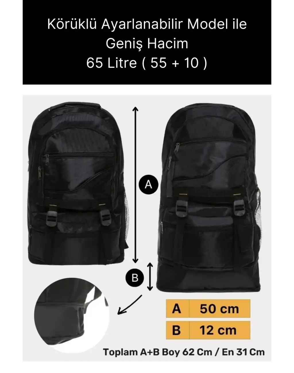 65 Lt Ortopedik Dayanıklı Büyük Boy Çok Gözlü Su Geçirmez Körüklü Kamp Trekking Outdoor Sırt Çantası