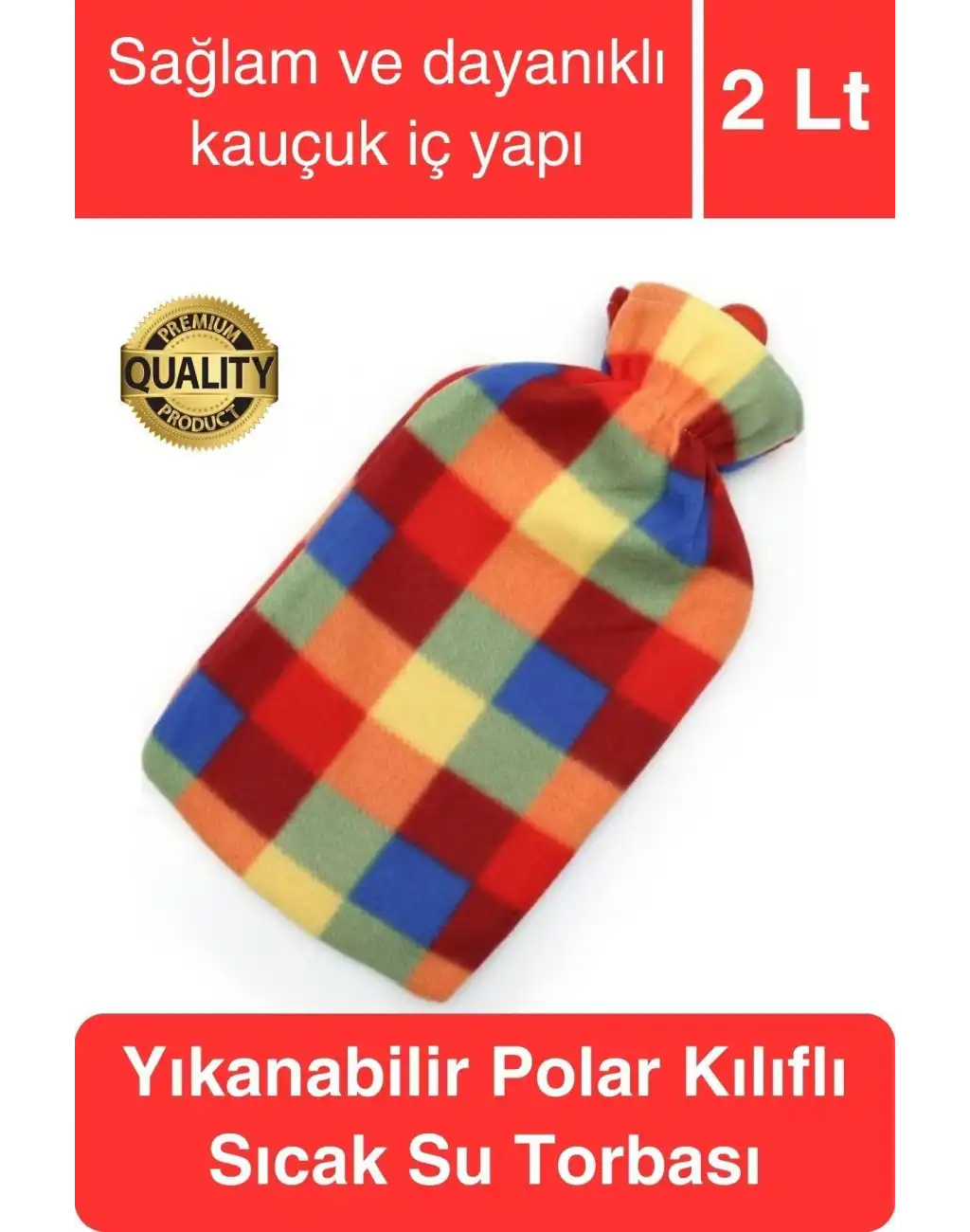 Büyük Boy El Ayak Isıtıcı Kauçuk Polar Kılıflı Sıcak Su Torbası Renkli Doğal Ağrı Rahatlatıcı 2 Lt