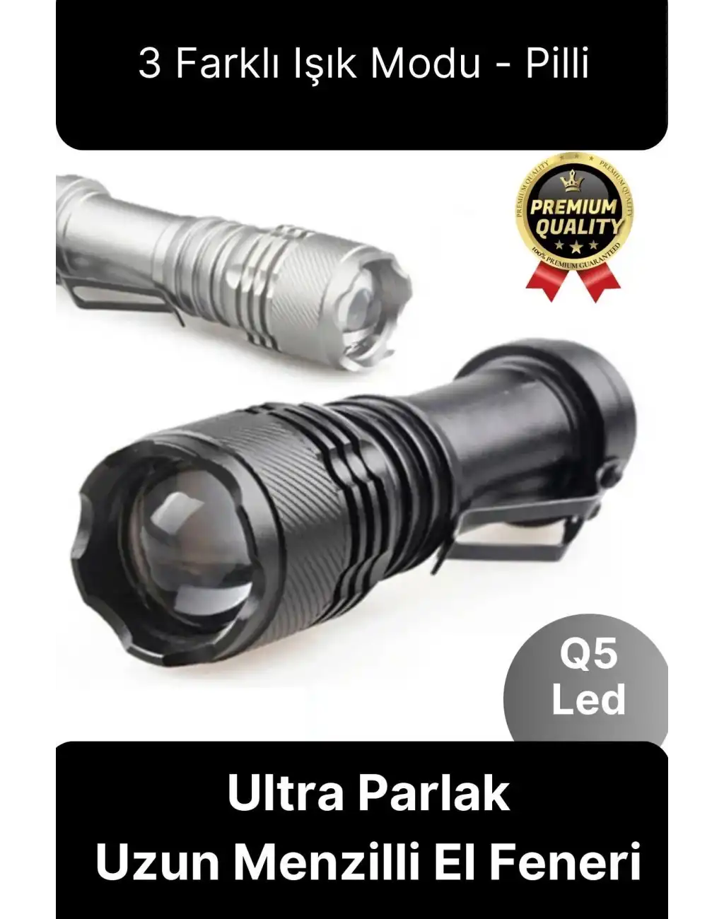 3 Fonksiyonlu Q5 Led Ultra Parlak Uzun Menzilli Pilli Yüksek Işık Gücüyle Acil Durum Kamp El Feneri