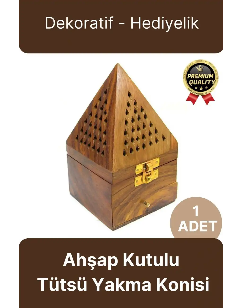 Özel Tasarım Dekoratif Hediyelik Piramit Şekli El Yapımı Ahşap Kutulu Tütsü Yakma Konisi