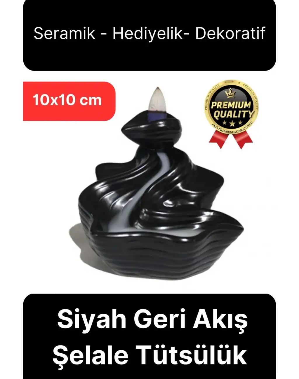 Özel Tasarım Seramik Siyah Geri Akış Şelale Tütsülük Buhardanlık Dekoratif El Yapımı Hediyelik Biblo