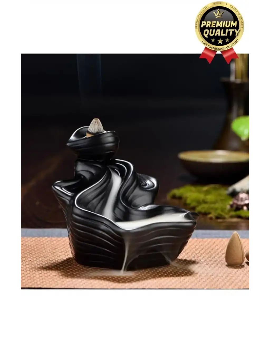 Özel Tasarım Seramik Siyah Geri Akış Şelale Tütsülük Buhardanlık Dekoratif El Yapımı Hediyelik Biblo