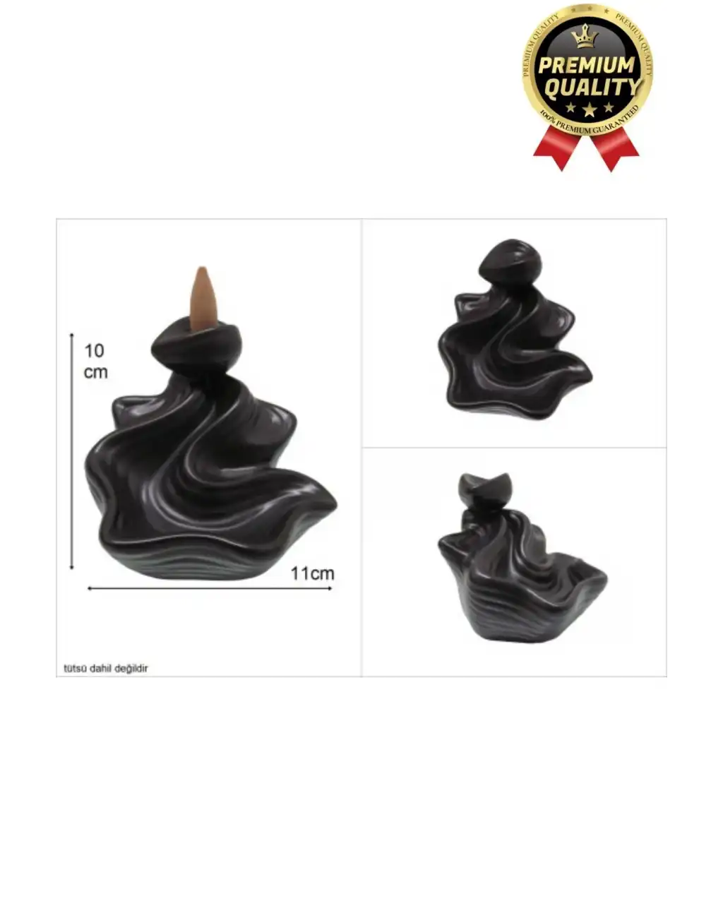 Özel Tasarım Seramik Siyah Geri Akış Şelale Tütsülük Buhardanlık Dekoratif El Yapımı Hediyelik Biblo