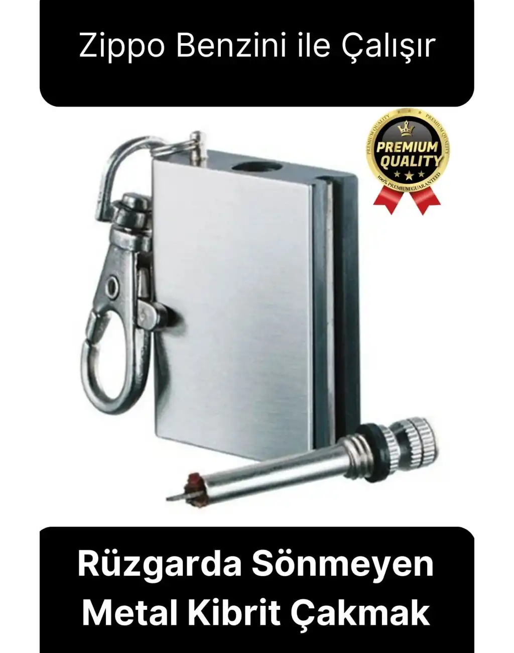 Benzinle Çalışan Rüzgarda Sönmeyen ve Taşınabilir Şık Anahtarlık Tasarım Metal Kibrit Çakmak Kamp