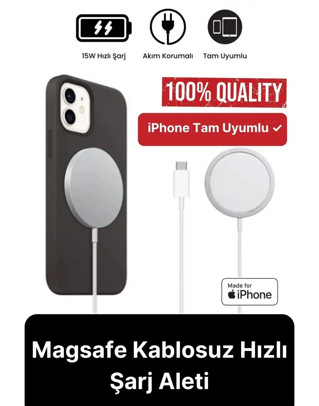 Modern Kablosuz Mıktanıslı Wireless iPhone 11 12 13 14 15 Süper Hızlı 15W Magsafe Şarj Aleti
