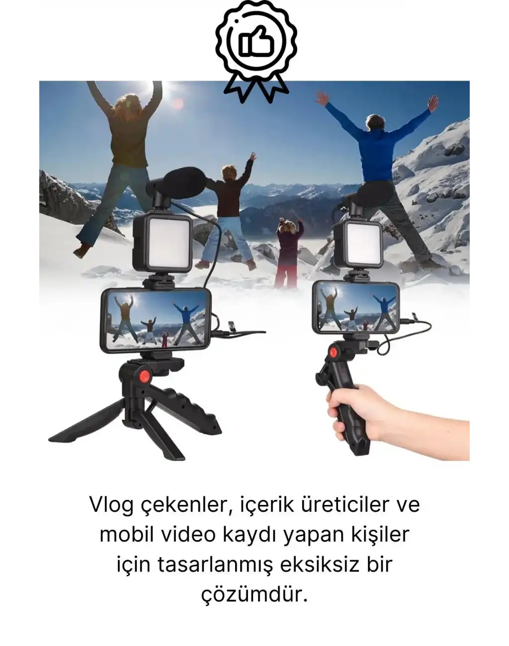 Ayarlanabilir Mikrofonlu Ses Kayıt Led Işıklı Çekim Selfie Çubuğu Canlı Yayın Tripod Vlog Çekim Kiti