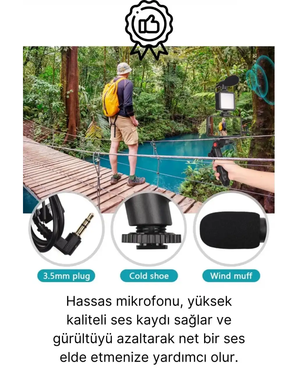 Ayarlanabilir Mikrofonlu Ses Kayıt Led Işıklı Çekim Selfie Çubuğu Canlı Yayın Tripod Vlog Çekim Kiti