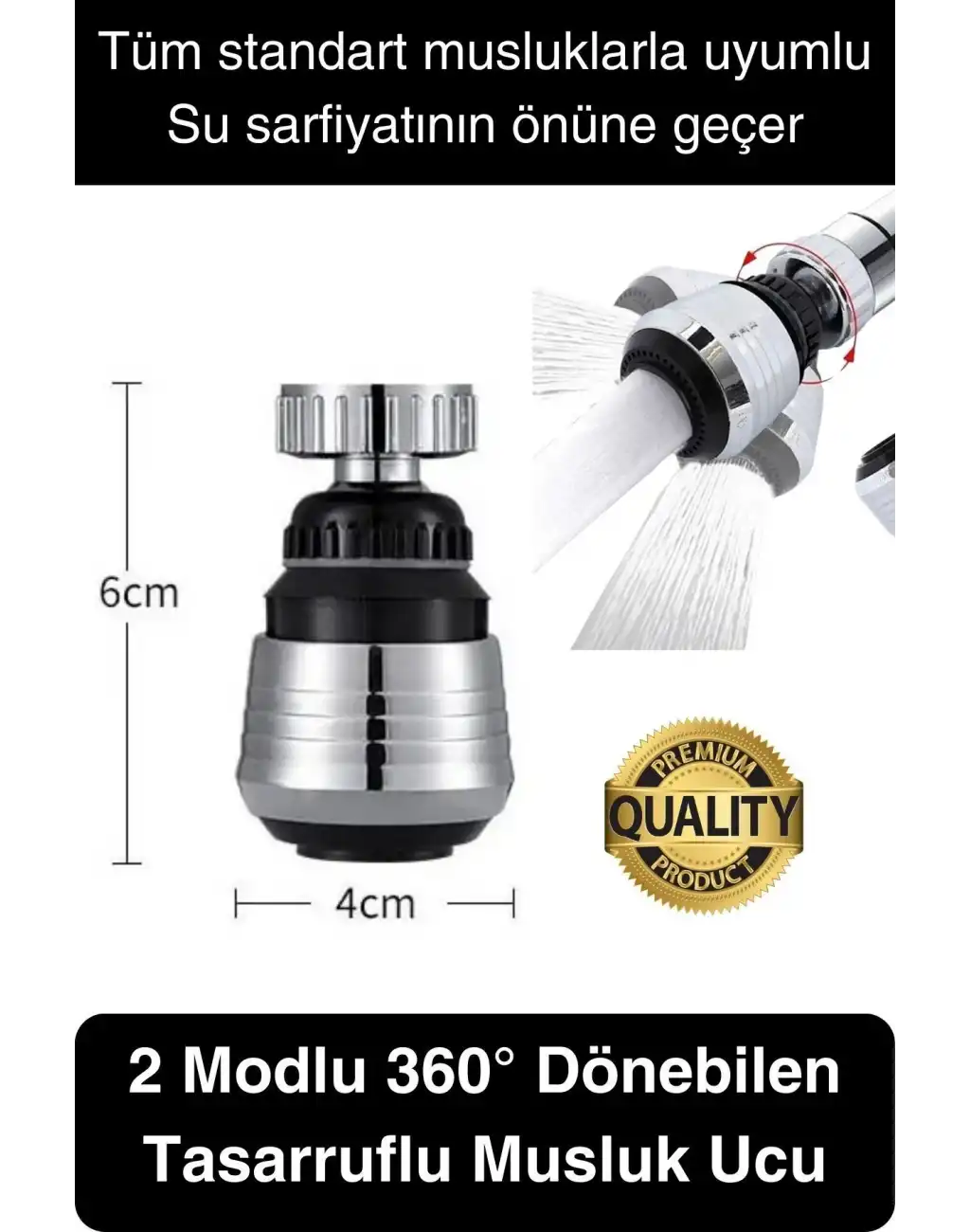 Premium 2 Modlu 360° Dönebilen Perlatör Başlığı Mutfak Lavabo Su Tasarrufu Musluk Ucu Şık Tasarım