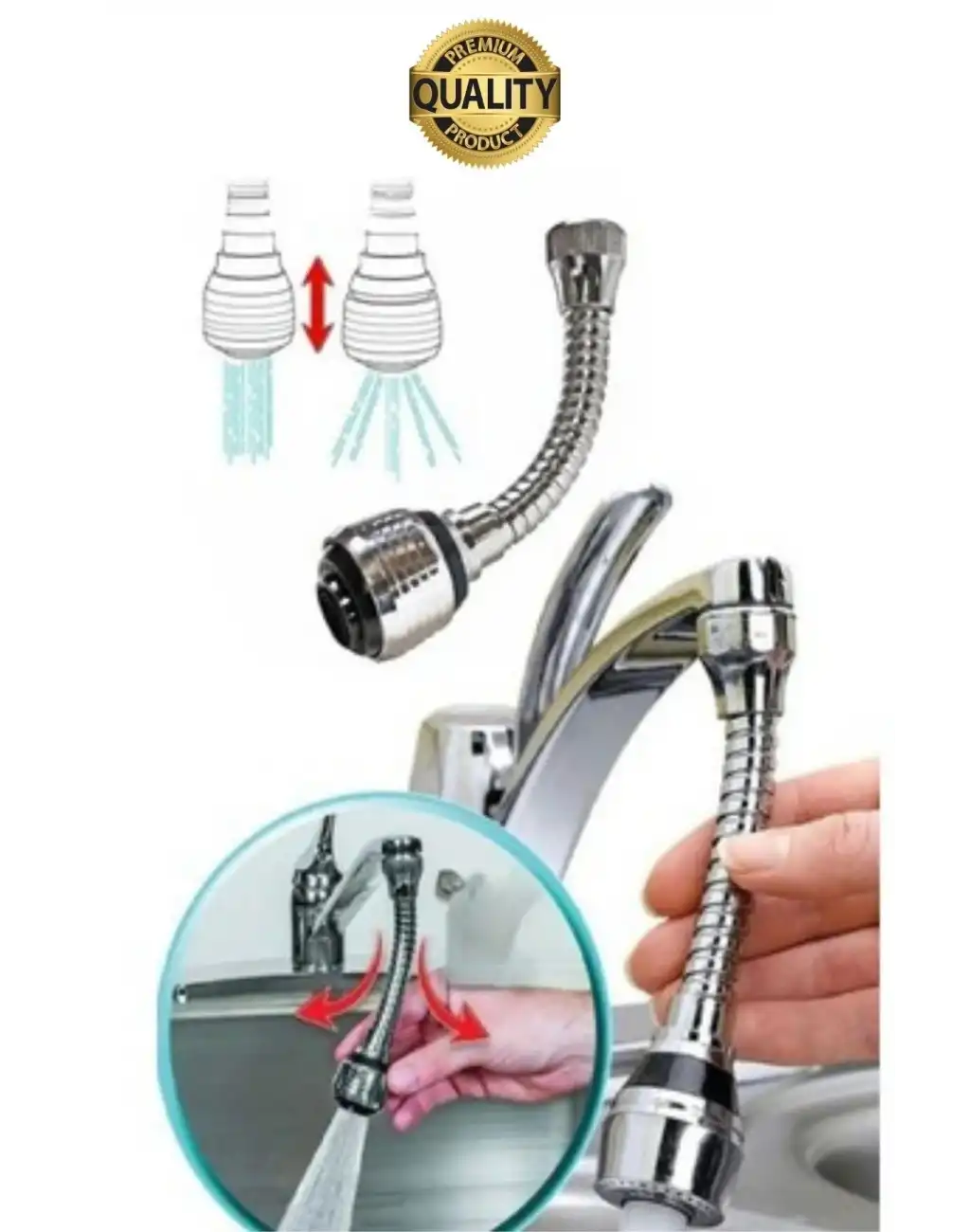 Premium 2 Modlu Hortumlu 360° Dönebilen Perlatör Başlık Mutfak Lavabo Tasarruflu Musluk Ucu Tasarım