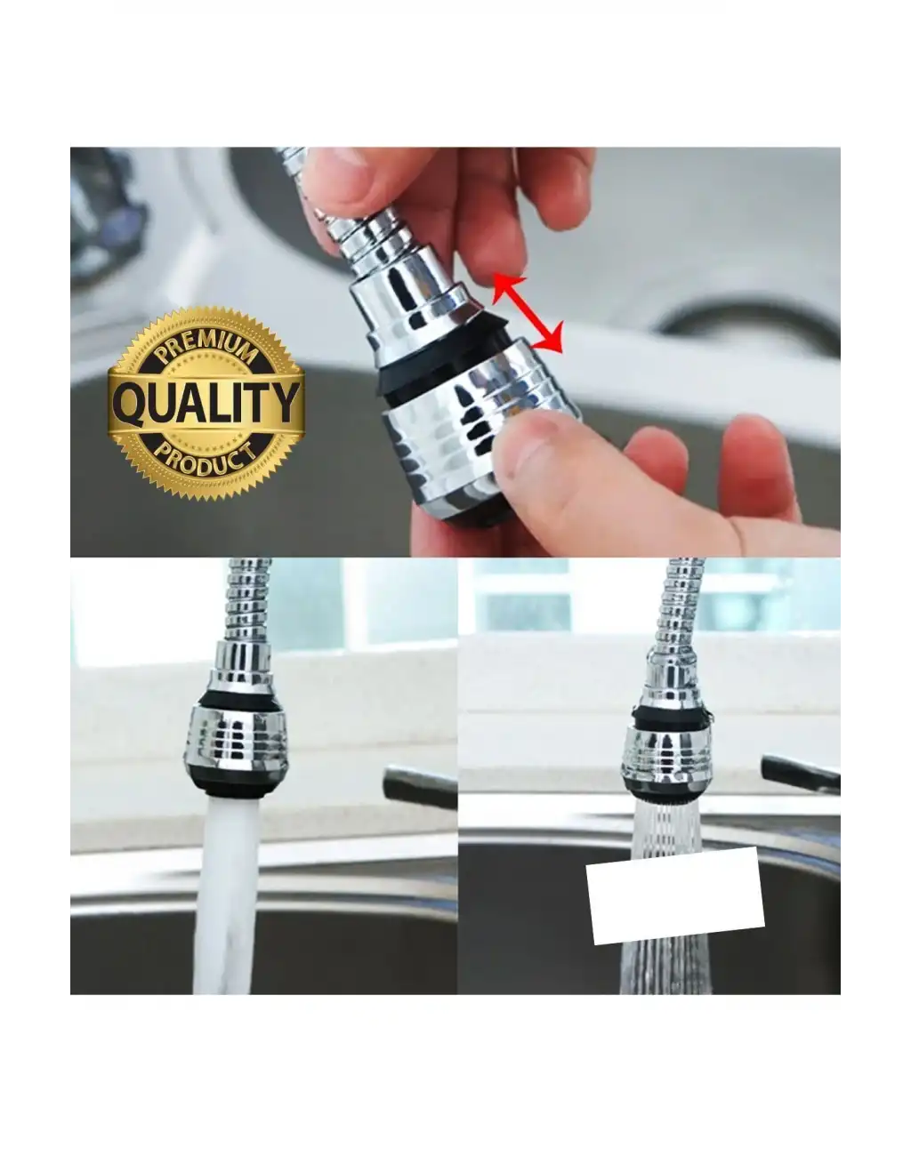 Premium 2 Modlu Hortumlu 360° Dönebilen Perlatör Başlık Mutfak Lavabo Tasarruflu Musluk Ucu Tasarım