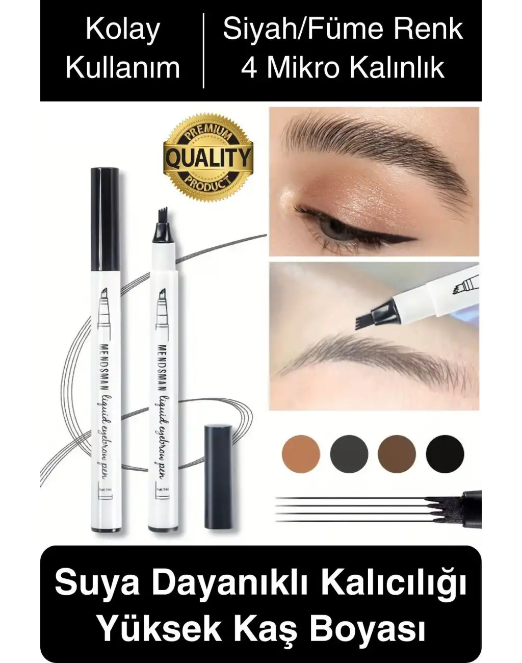 Premium Suya Dayanıklı Kalıcılığı Yüksek Kaş Rimeli Boyası 4 Mikro Uç Şekil Verme Makyaj Kalemi