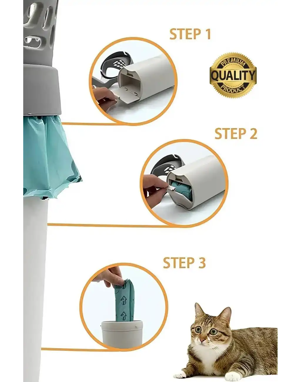 Yeni Nesil Premium Kedi Kumu Temizleme Küreği Elekli Hazneli Kaka Poşeti Hediyeli Büyük Boy Pratik