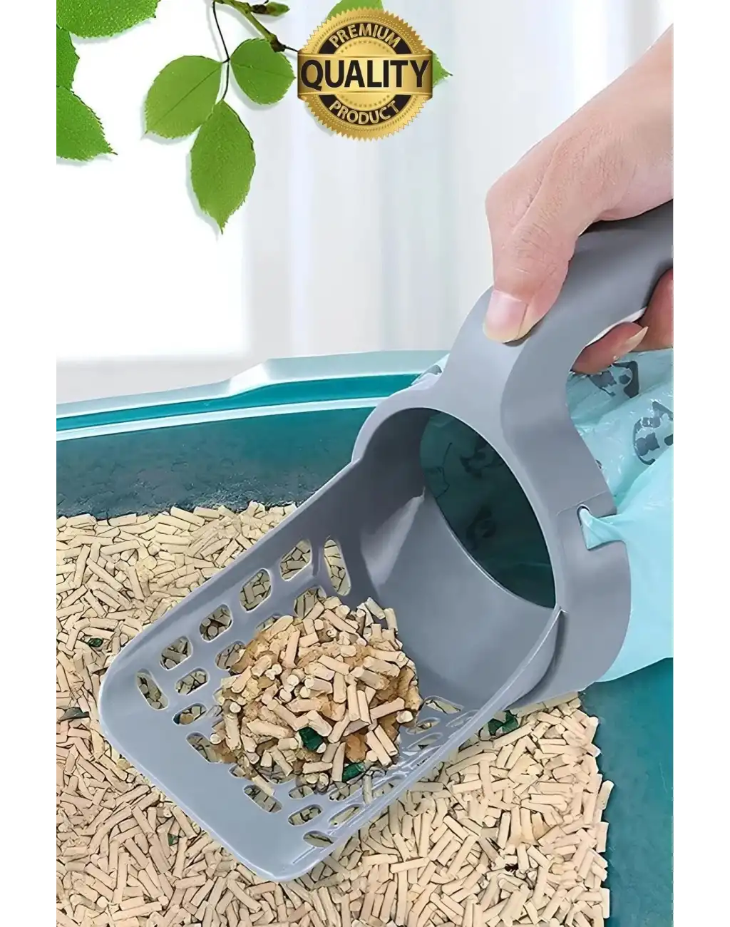 Yeni Nesil Premium Kedi Kumu Temizleme Küreği Elekli Hazneli Kaka Poşeti Hediyeli Büyük Boy Pratik