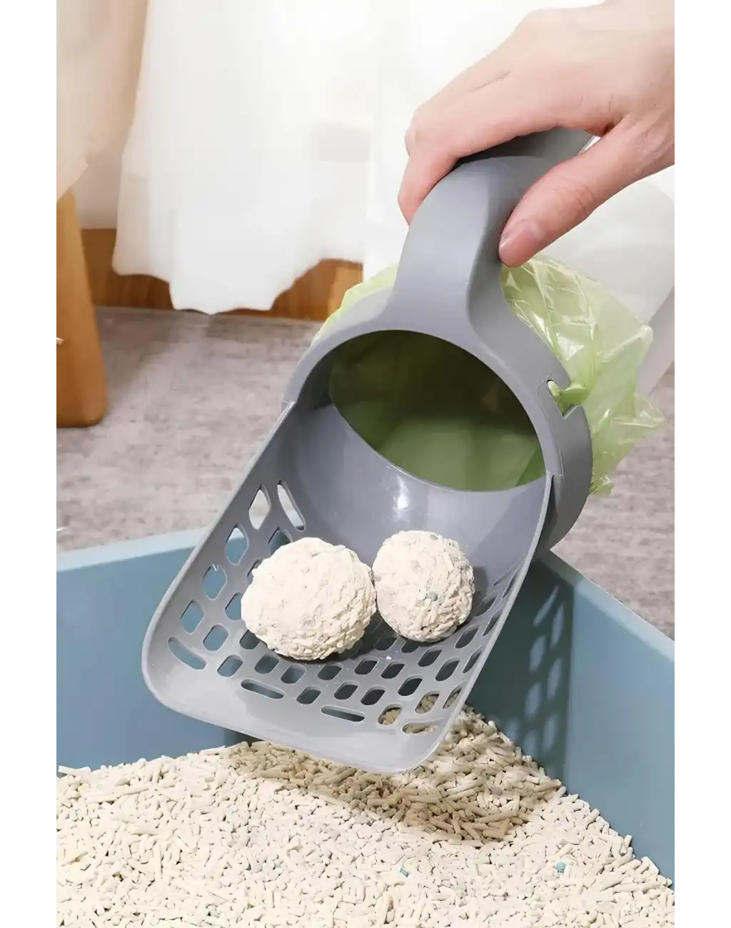 Yeni Nesil Premium Kedi Kumu Temizleme Küreği Elekli Hazneli Kaka Poşeti Hediyeli Büyük Boy Pratik