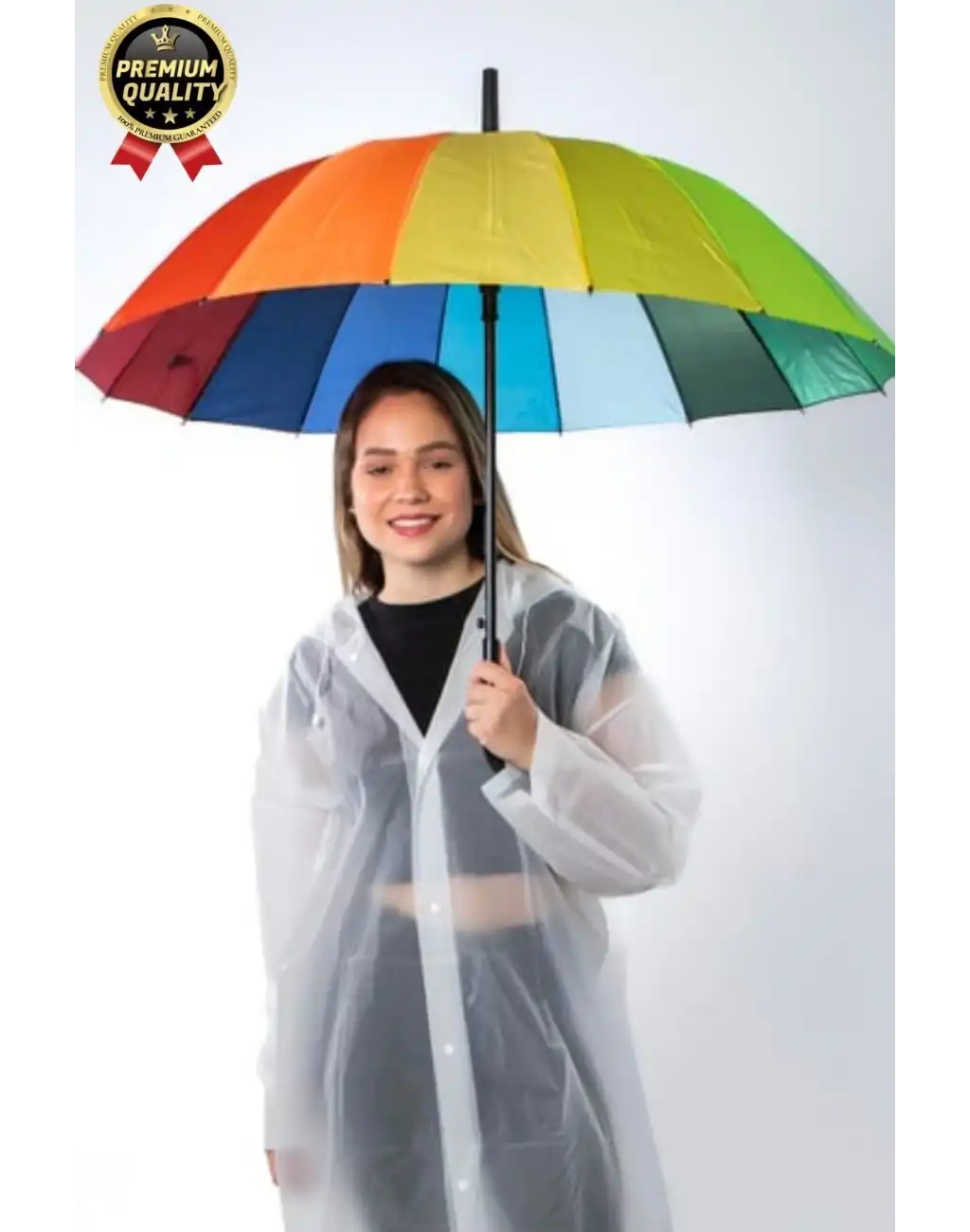 Özel Tasarım Rüzgara Dayanıklı Otomatik Model Fiber 16 Telli  Gökkuşağı Desenli Baston Şemsiye 55cm
