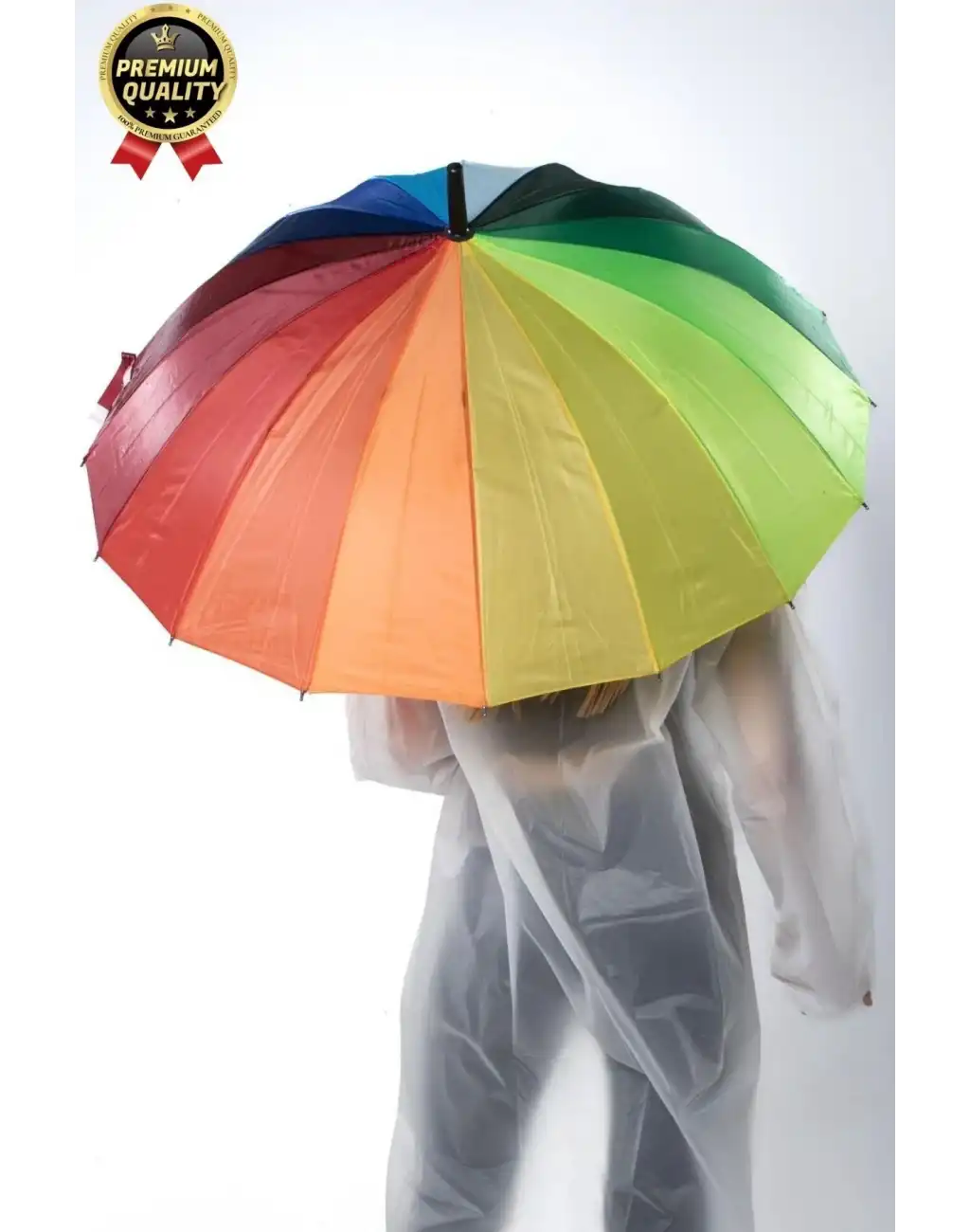 Özel Tasarım Rüzgara Dayanıklı Otomatik Model Fiber 16 Telli  Gökkuşağı Desenli Baston Şemsiye 55cm