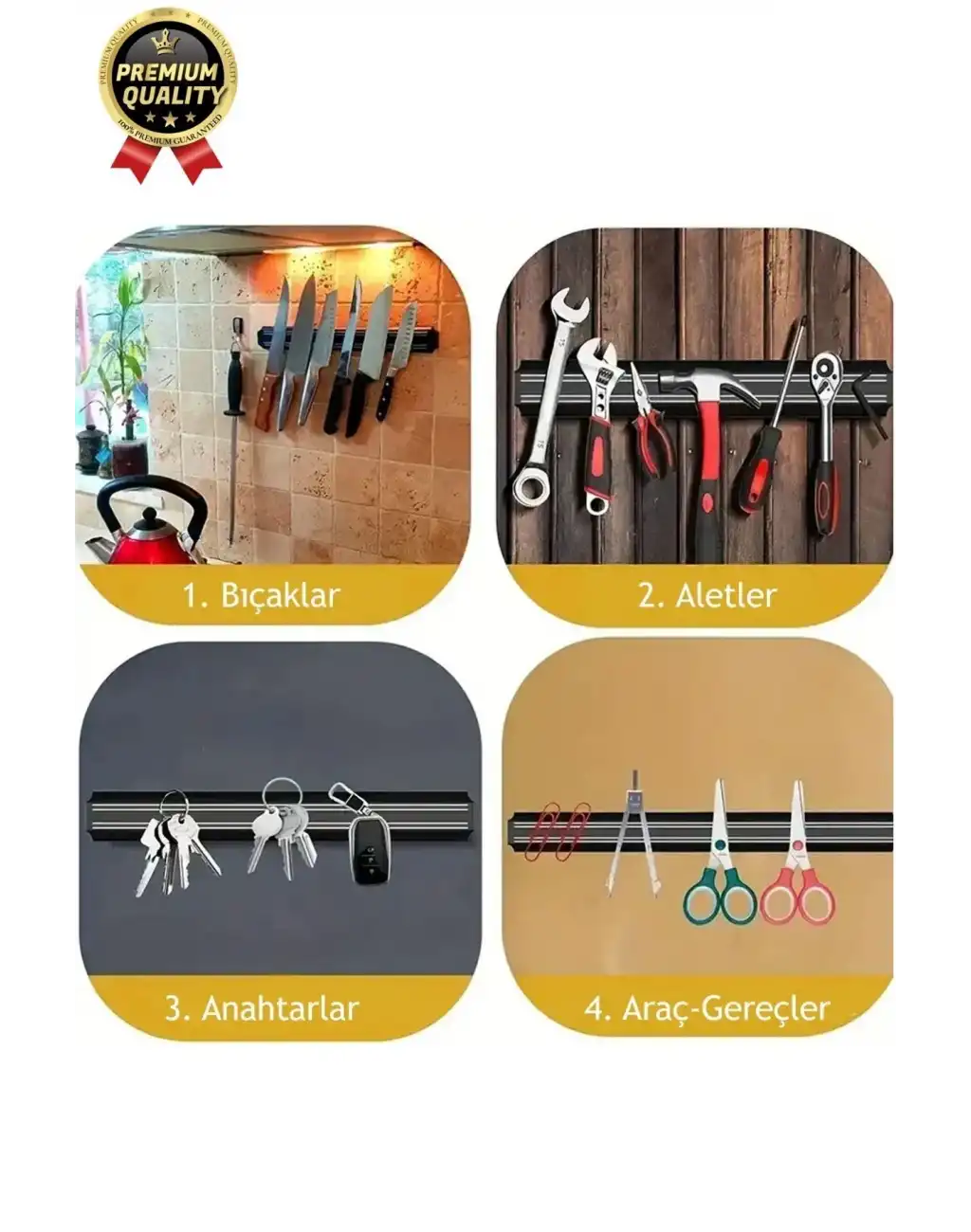 Pratik Güçlü Manyetik Duvara Monteli Yer Tasarrufu Mutfak Aleti Mıknatıslı Bıçak Standı Askısı-55 cm