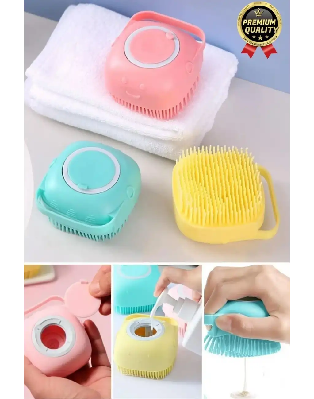 Çok Amaçlı Silikon Evcil Hayvan Bebek Çocuk Şampuan Hazneli Banyo Masaj Tarak Duş Fırçası Kesesi