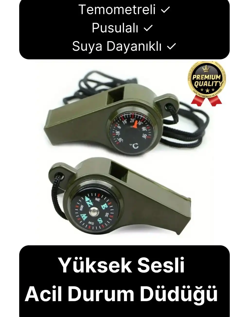 Çok Fonksiyonlu Yüksek Sesli Pusulalı Termometreli Suya Dayanıklı Kamp Deprem Acil Durum Düdüğü