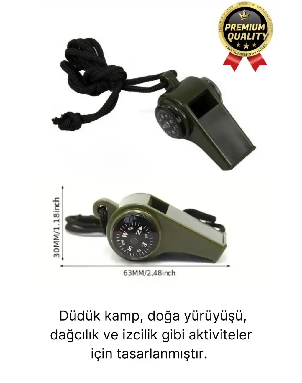 Çok Fonksiyonlu Yüksek Sesli Pusulalı Termometreli Suya Dayanıklı Kamp Deprem Acil Durum Düdüğü