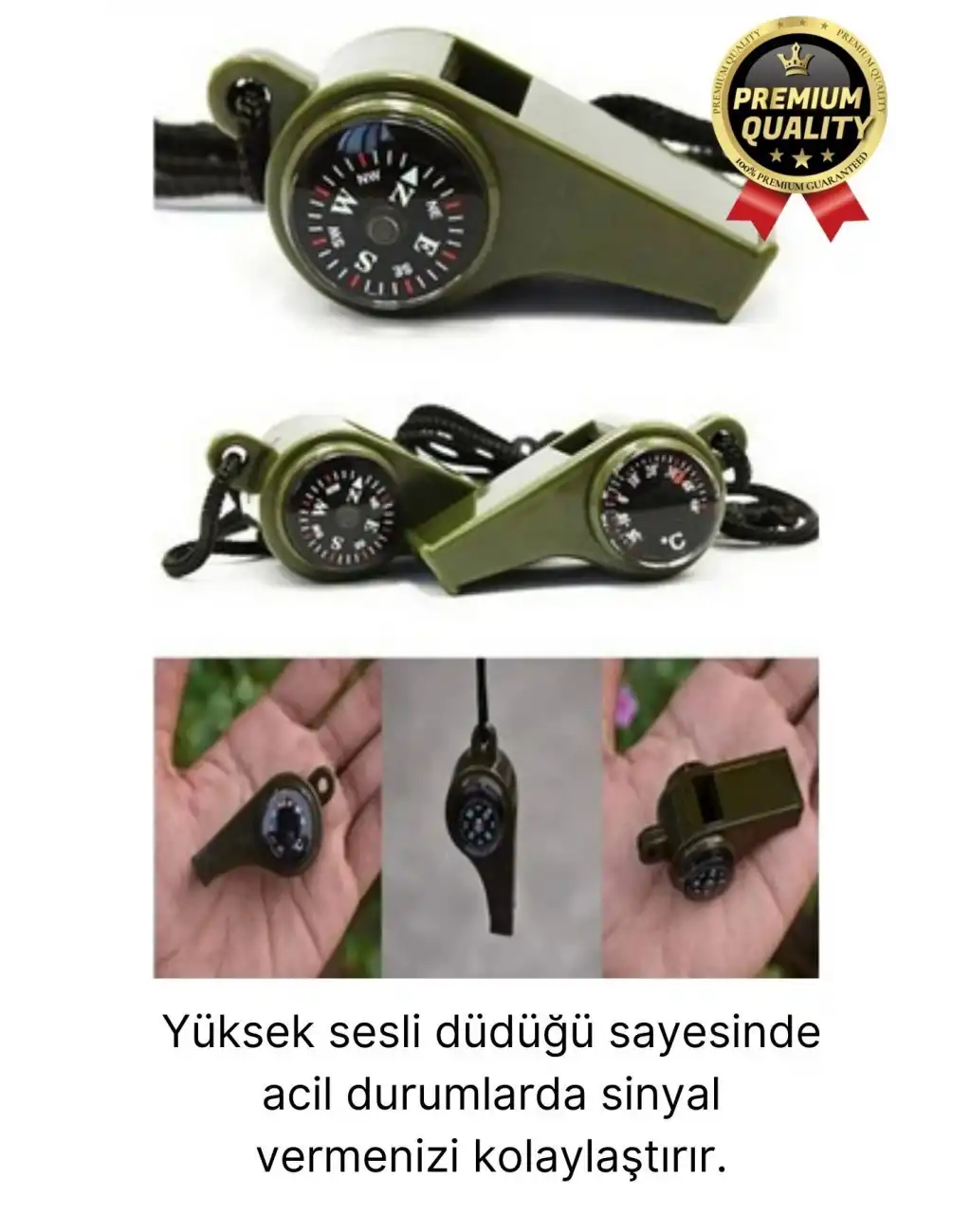 Çok Fonksiyonlu Yüksek Sesli Pusulalı Termometreli Suya Dayanıklı Kamp Deprem Acil Durum Düdüğü