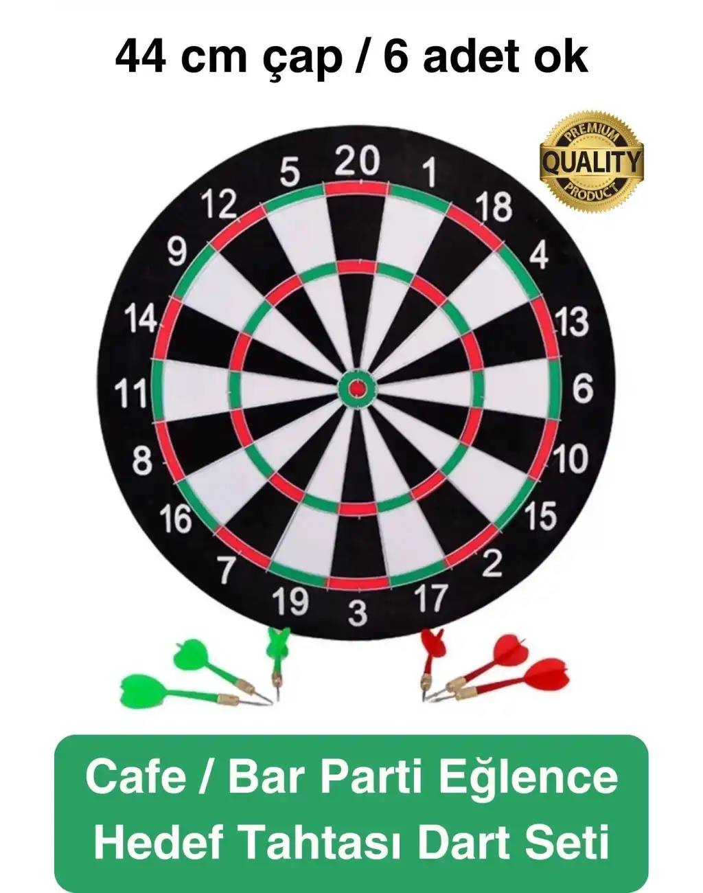 Premium 44 cm Dart Tahtası Seti Metal Uçlu 6 Ok Parti Eğlence Cafe Hediye Hobi Oyun Aktivite Her Yaş